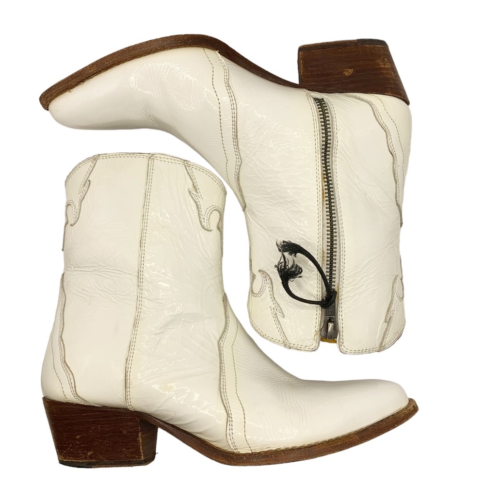 Free People New Frontier white western cowboy ankle boot patent leather 37/7